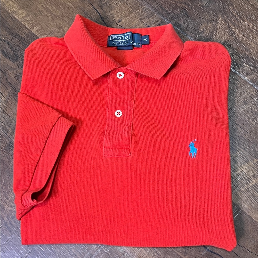 Vintage Polo Ralph Lauren Orange Short Sleeve Cotton Polo with Blue Pony